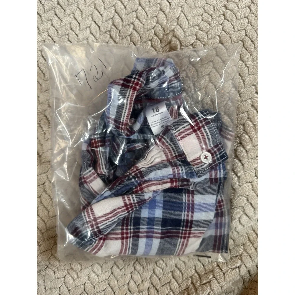 Carter's Boys 18M Blue Plaid Long Sleeve Collared Button-Up Shirt